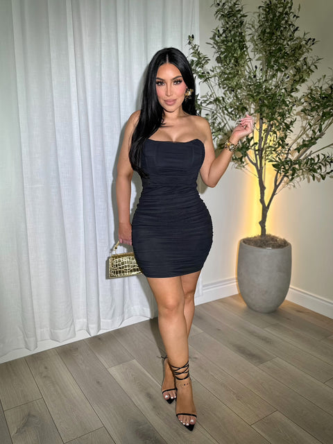 Glam Ruched Black Dress