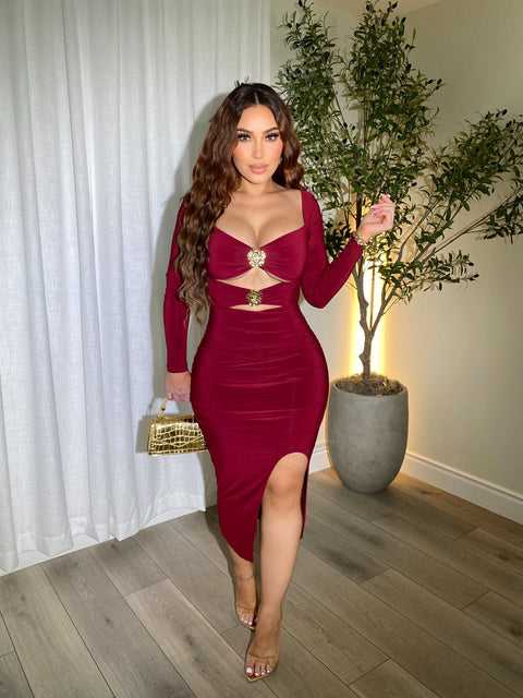 Dahlia Burgundy Midi Dress
