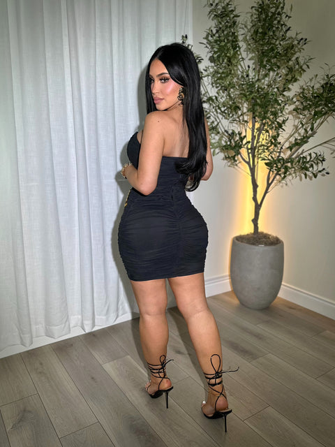 Glam Ruched Black Dress