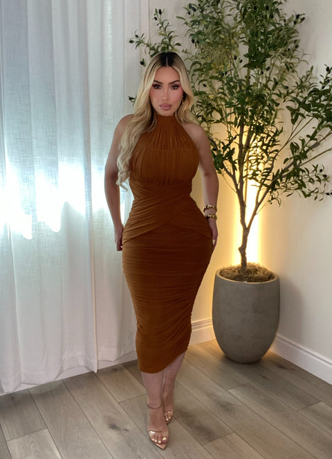 Opulent Caramel Midi Dress