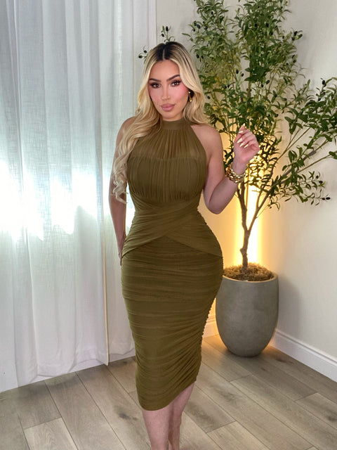 Opulent Olive Midi Dress