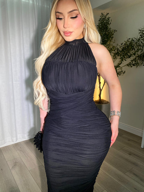 Opulent Black Midi Dress