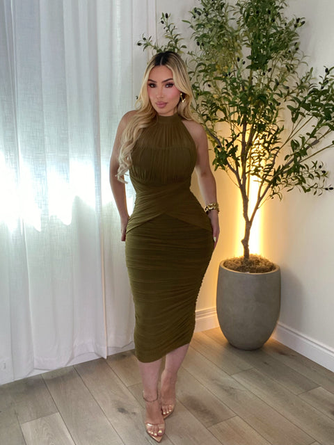 Opulent Olive Midi Dress