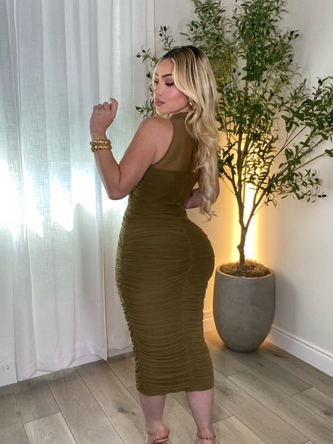 Opulent Olive Midi Dress
