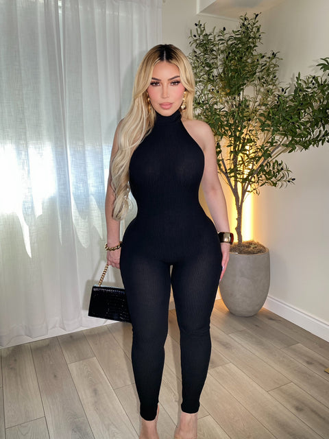 Paulina Ribbed Knit Body Hugging Jumpsuit